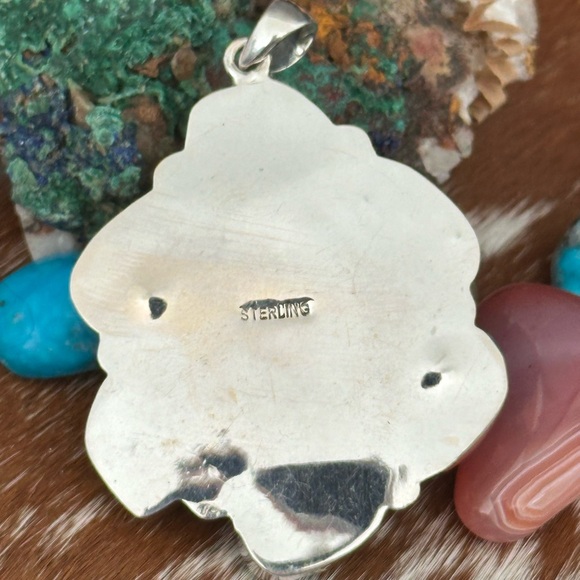 Turquoise chunky statement sterling silver pendant - Picture 4 of 6